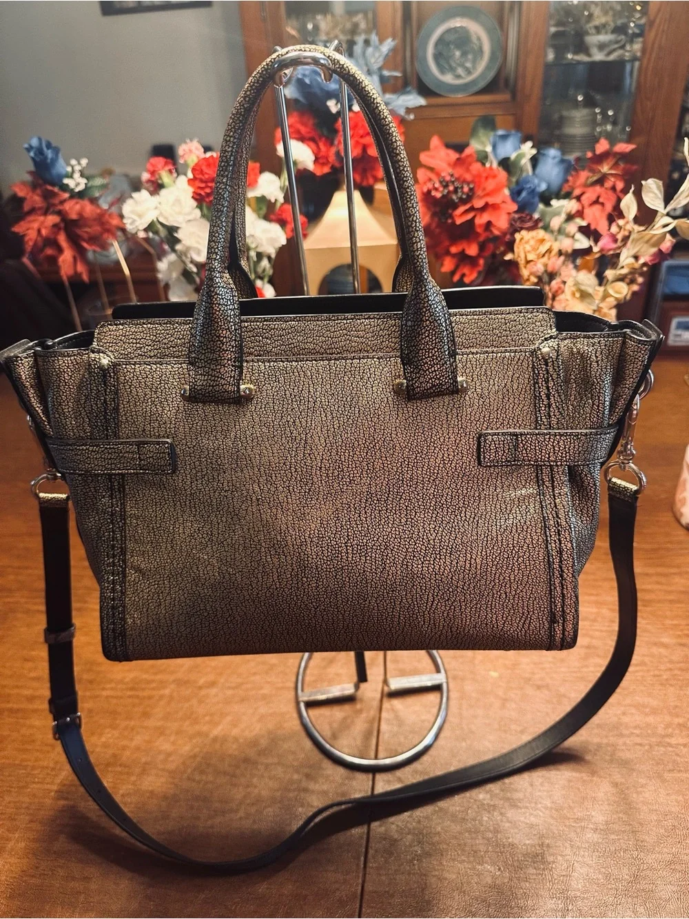 Coach Swagger 27 in Metallic Bronze Pebble Leather with Gunmetal Hardware